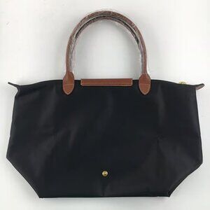 Longchamp Le Pliage Top Handbag Leather Nylon Black